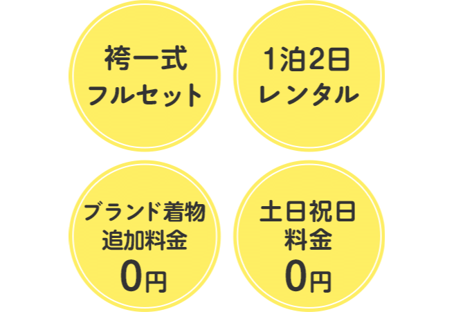 袴一式フルセット・1泊2日レンタル・ブランド着物追加料金0円